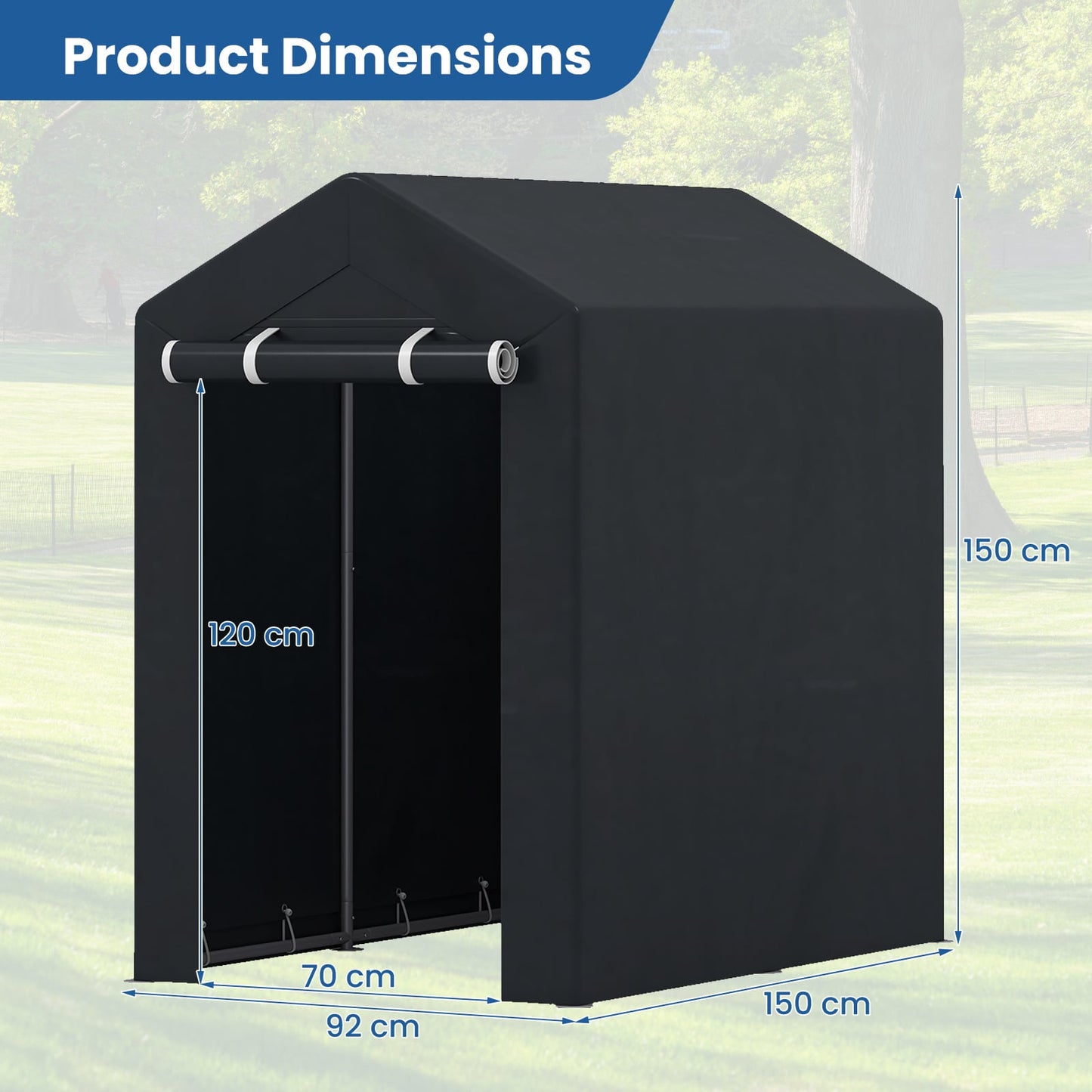 Heavy-Duty Portable Storage Shed with Roll-up Zipper Door and Sun-Protective Canopy-S