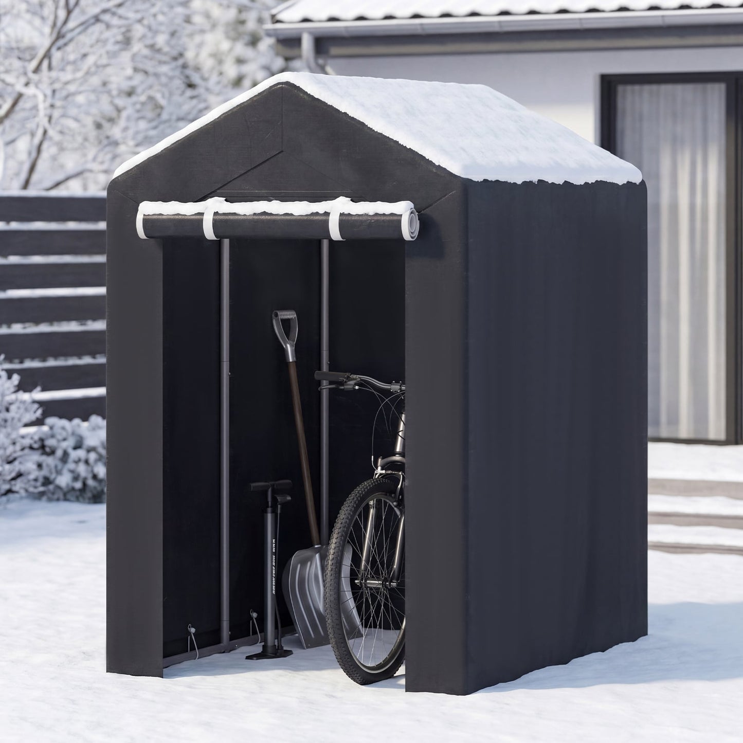 Heavy-Duty Portable Storage Shed with Roll-up Zipper Door and Sun-Protective Canopy-S