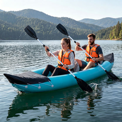 Heavy Duty Tandem Touring Kayak with Aluminum Paddles and Fin-Blue