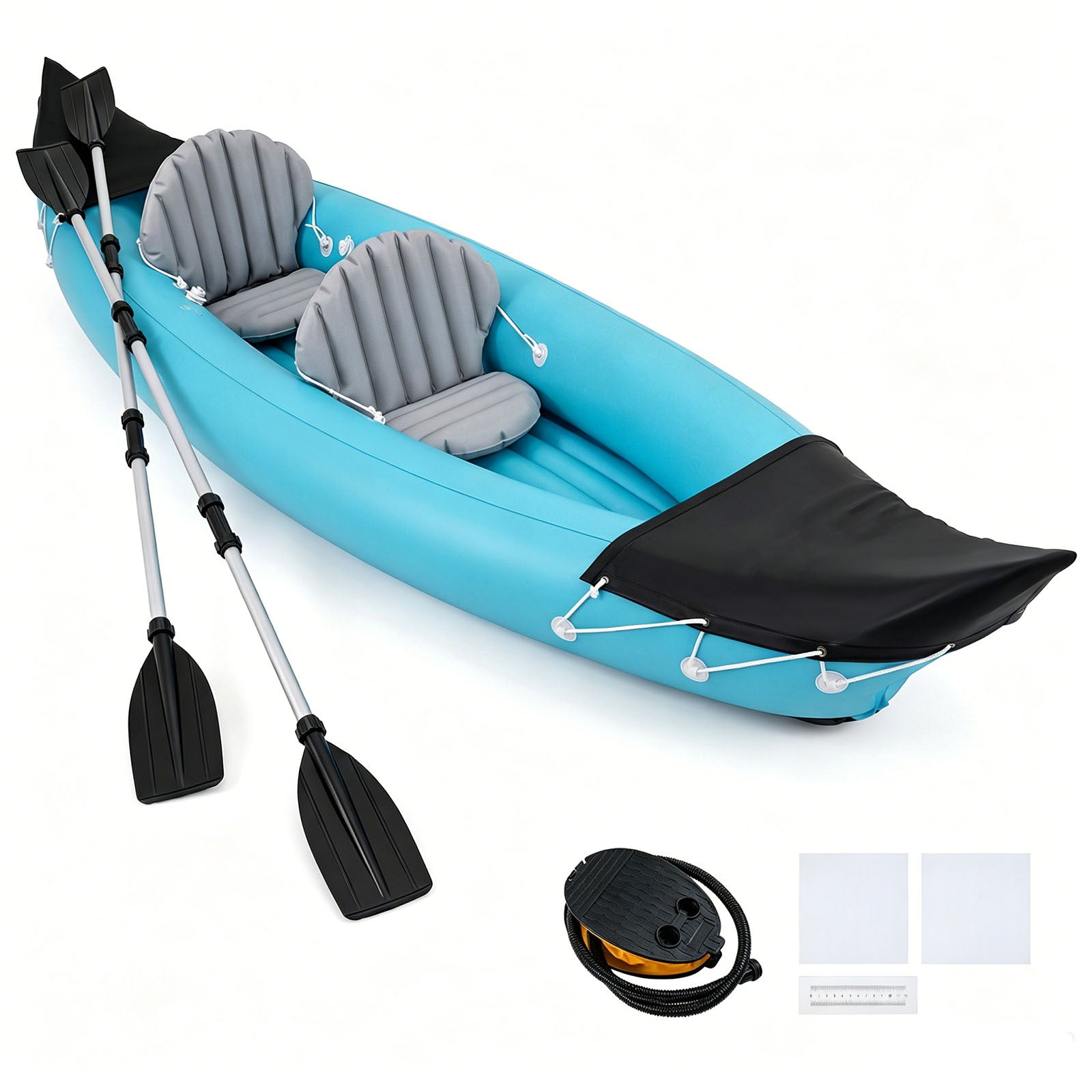 Heavy Duty Tandem Touring Kayak with Aluminum Paddles and Fin-Blue