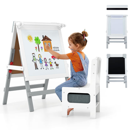 Height-adjustable Painting Easel with Chalkboard and Paper Holder-White