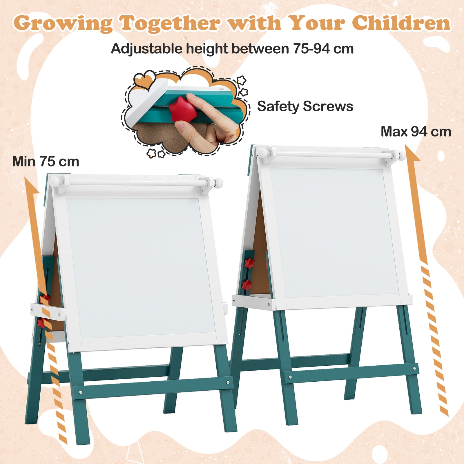 Height-adjustable Painting Easel with Chalkboard and Paper Holder-Green & White
