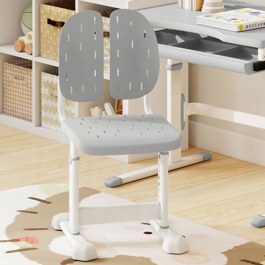 Height-adjustable Kid’s Desk Chair with Double Back Support and Breathable Seat-Grey