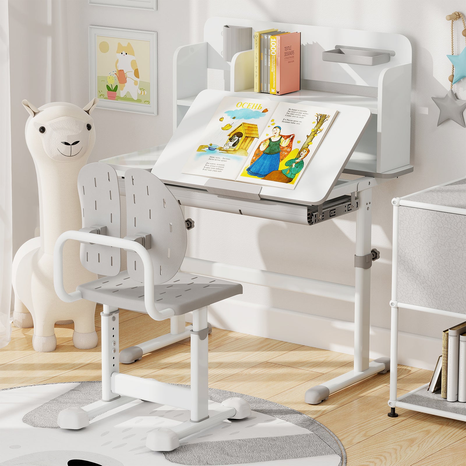 Height-adjustable Kid’s Desk Chair with Double Back Support and Breathable Seat-Grey
