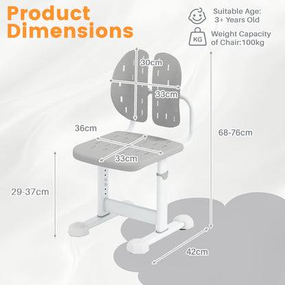 Height-adjustable Kid’s Desk Chair with Double Back Support and Breathable Seat-Grey