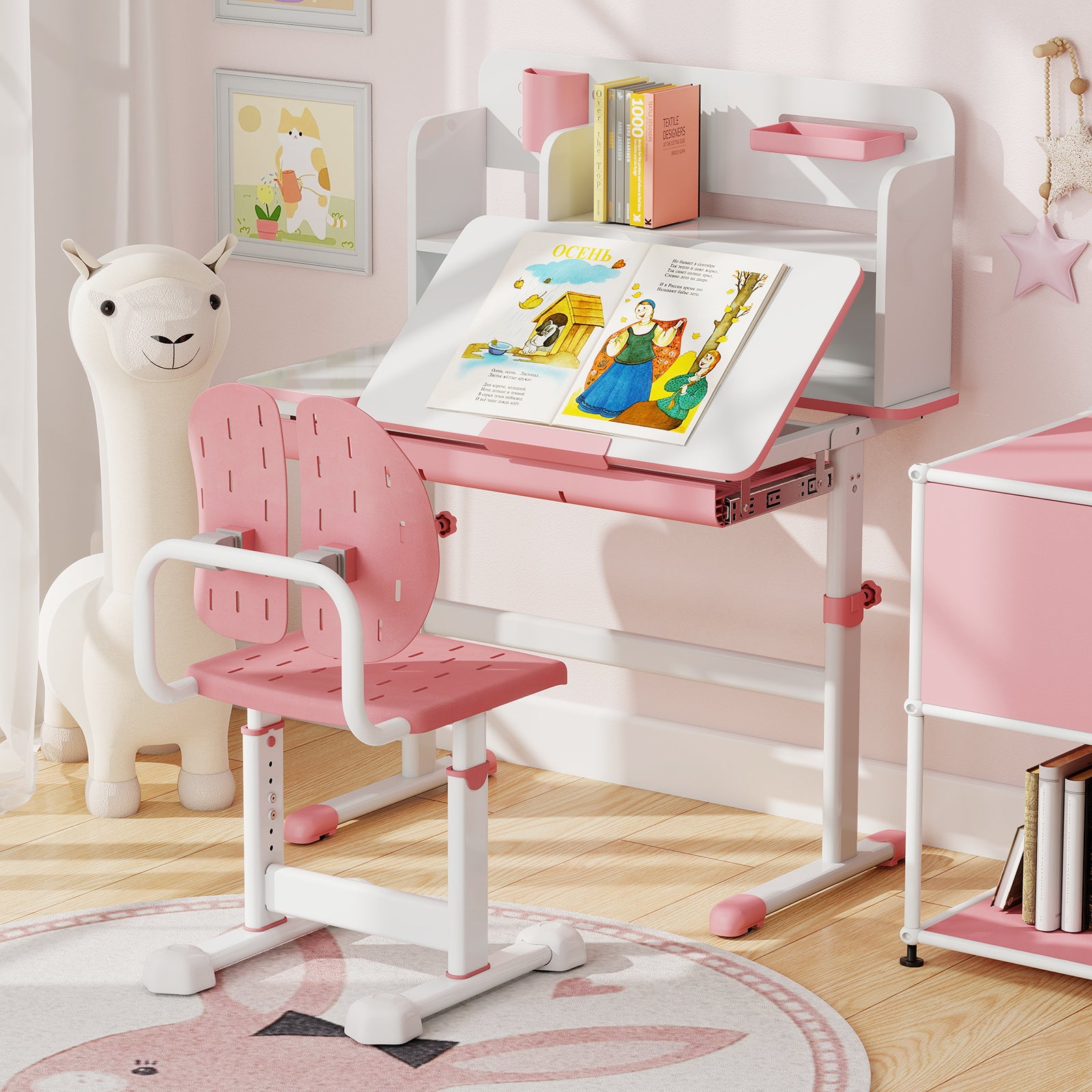 Height-adjustable Kid’s Desk Chair with Double Back Support and Breathable Seat-Pink