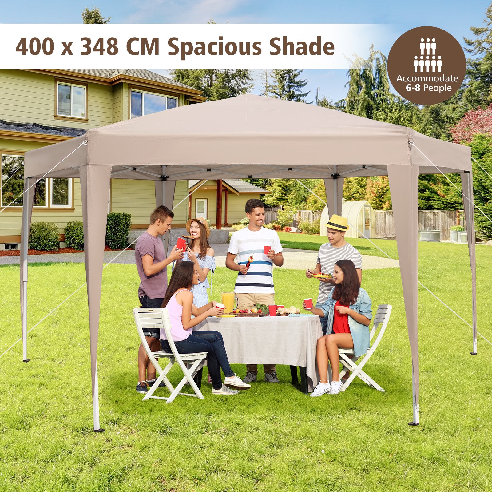 400 x 348 cm Hexagonal Pop-Up Canopy Tent with Dressed Legs-Khaki
