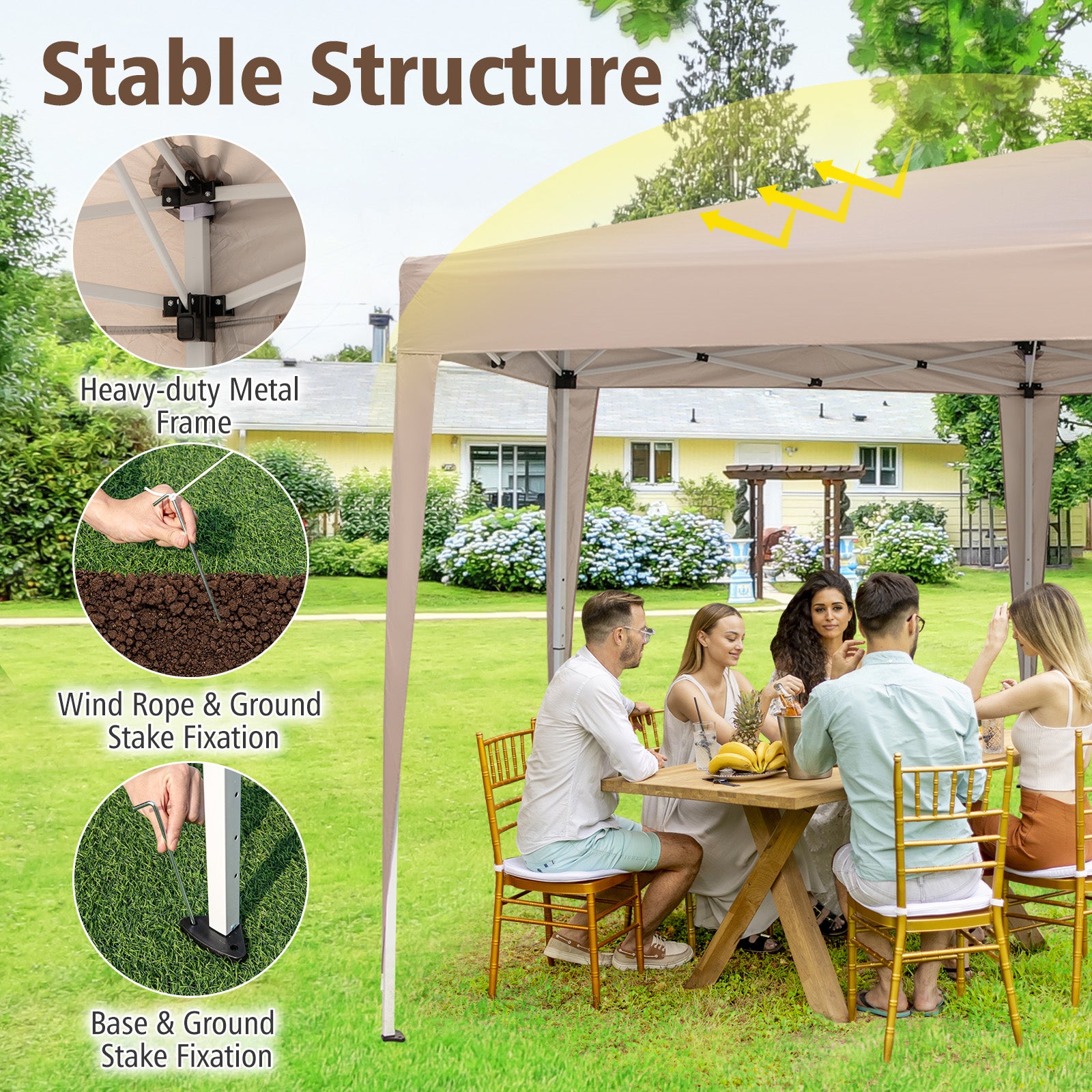 400 x 348 cm Hexagonal Pop-Up Canopy Tent with Dressed Legs-Khaki