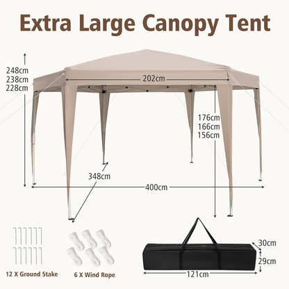 400 x 348 cm Hexagonal Pop-Up Canopy Tent with Dressed Legs-Khaki