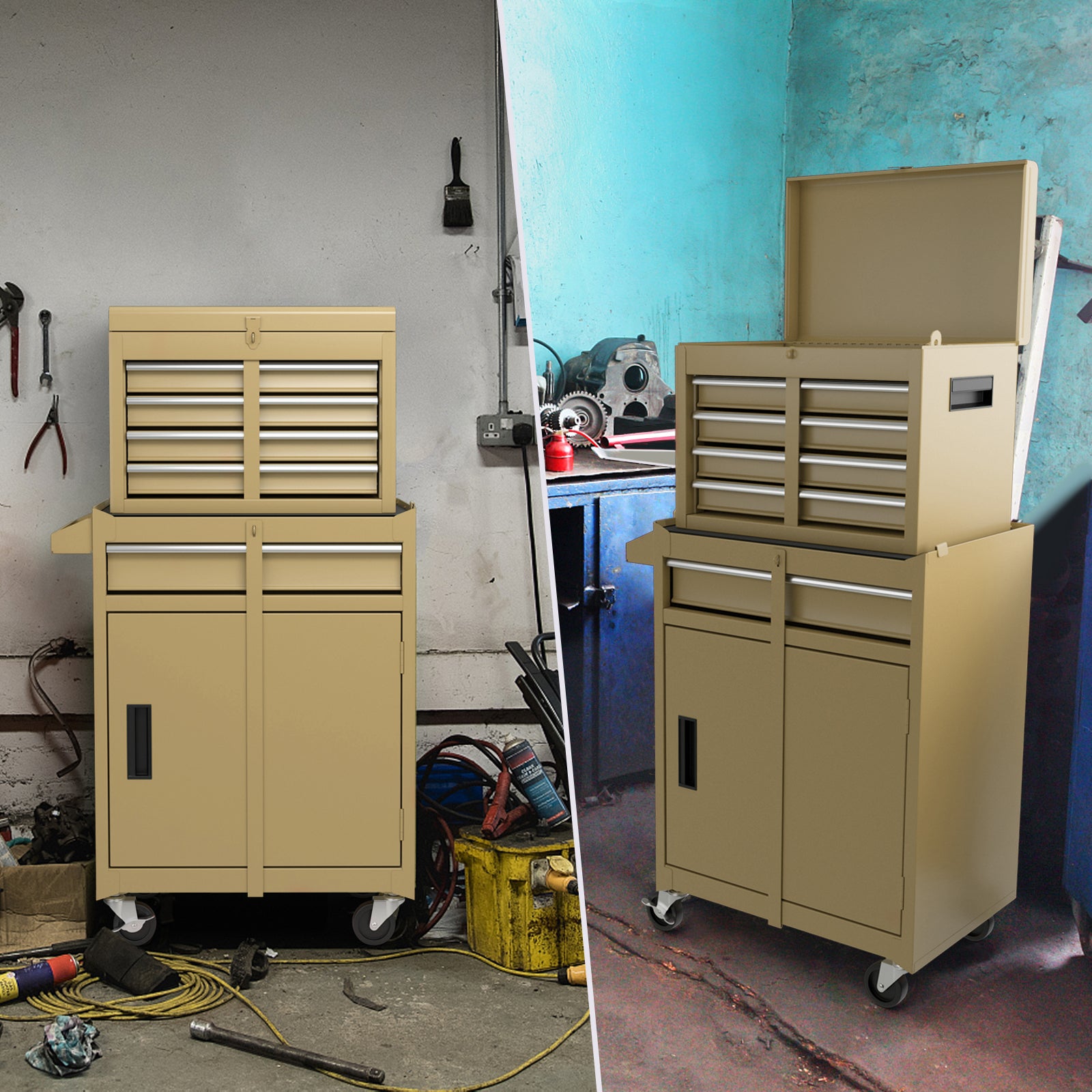 High Capacity Tool Storage Cabinet with Lockable Wheels-Yellow