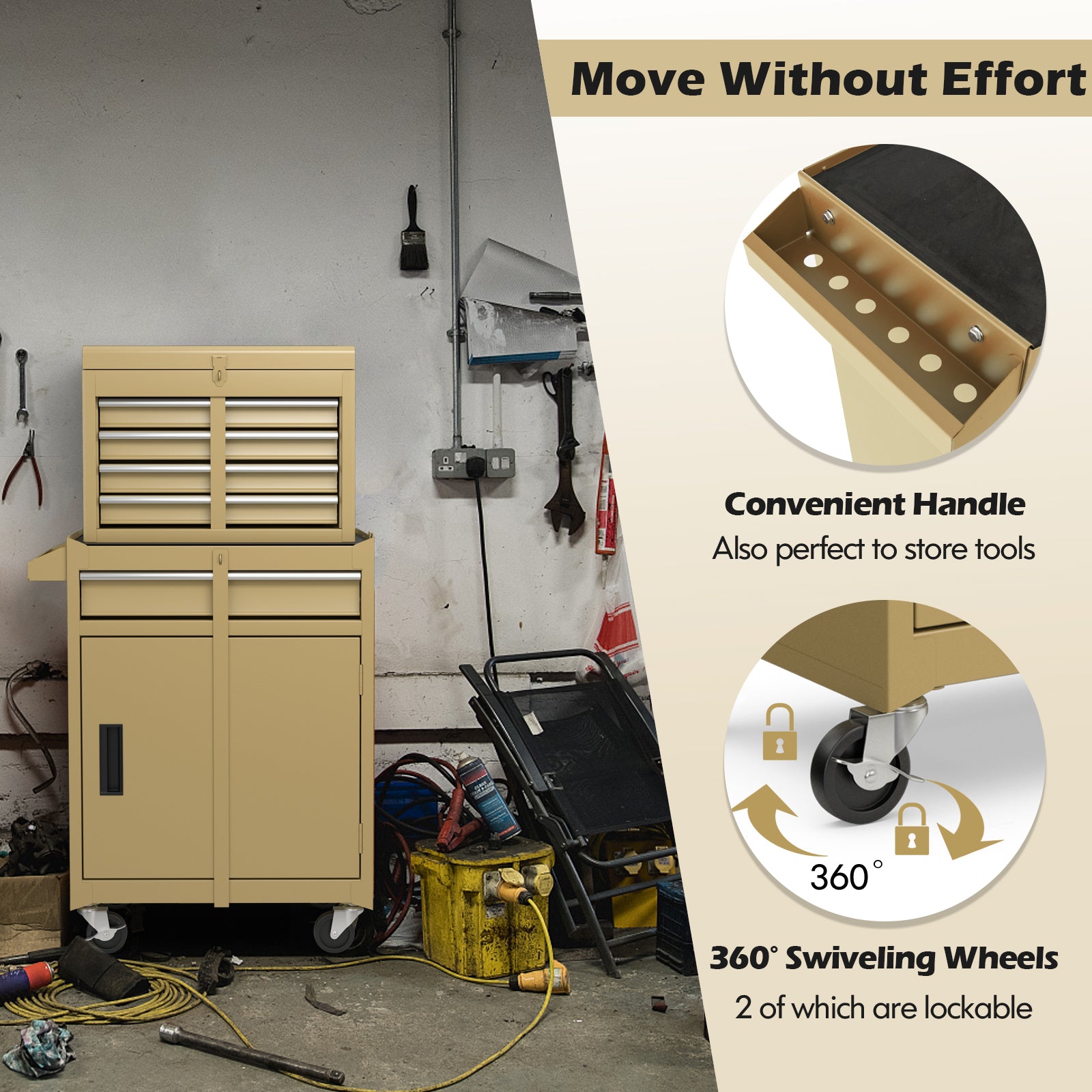 High Capacity Tool Storage Cabinet with Lockable Wheels-Yellow