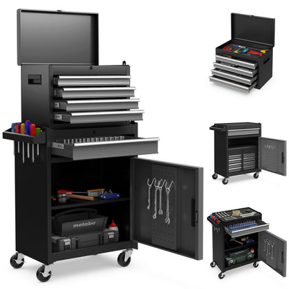 High Capacity Tool Storage Cabinet with Lockable Wheels-Black &amp; Grey