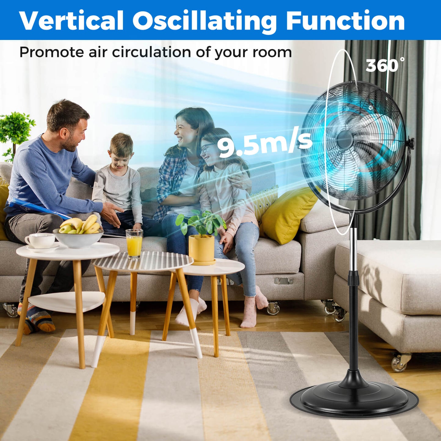 High Velocity Pedestal Fan Industrial Adjustable with 3 Speeds and 360° Tilt-Black