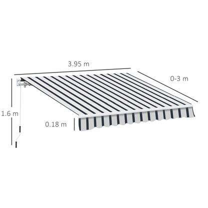Outsunny Manual Retractable Awning, 4x3 m-Blue/White