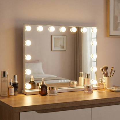 Hollywood Vanity Mirror with 3 Light Colors and Adjustable Brightness-White-M