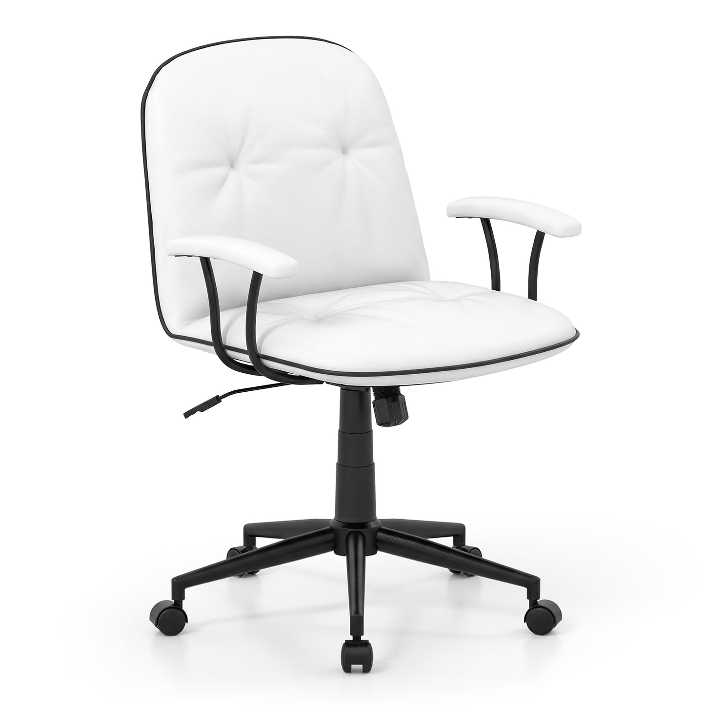 Home Office Desk Chair PU Leather Makeup Vanity Chair with Adjustable Height and Rocking Function-White