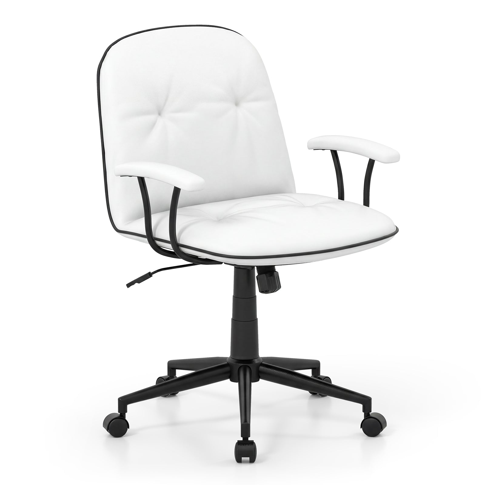 Home Office Desk Chair PU Leather Makeup Vanity Chair with Adjustable Height and Rocking Function-White