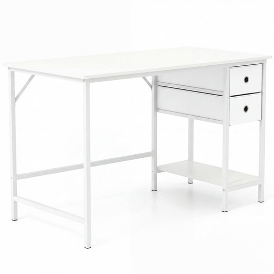 Home Office Desk Modern Computer Workstation with 2 Foldable Fabric Drawers-White