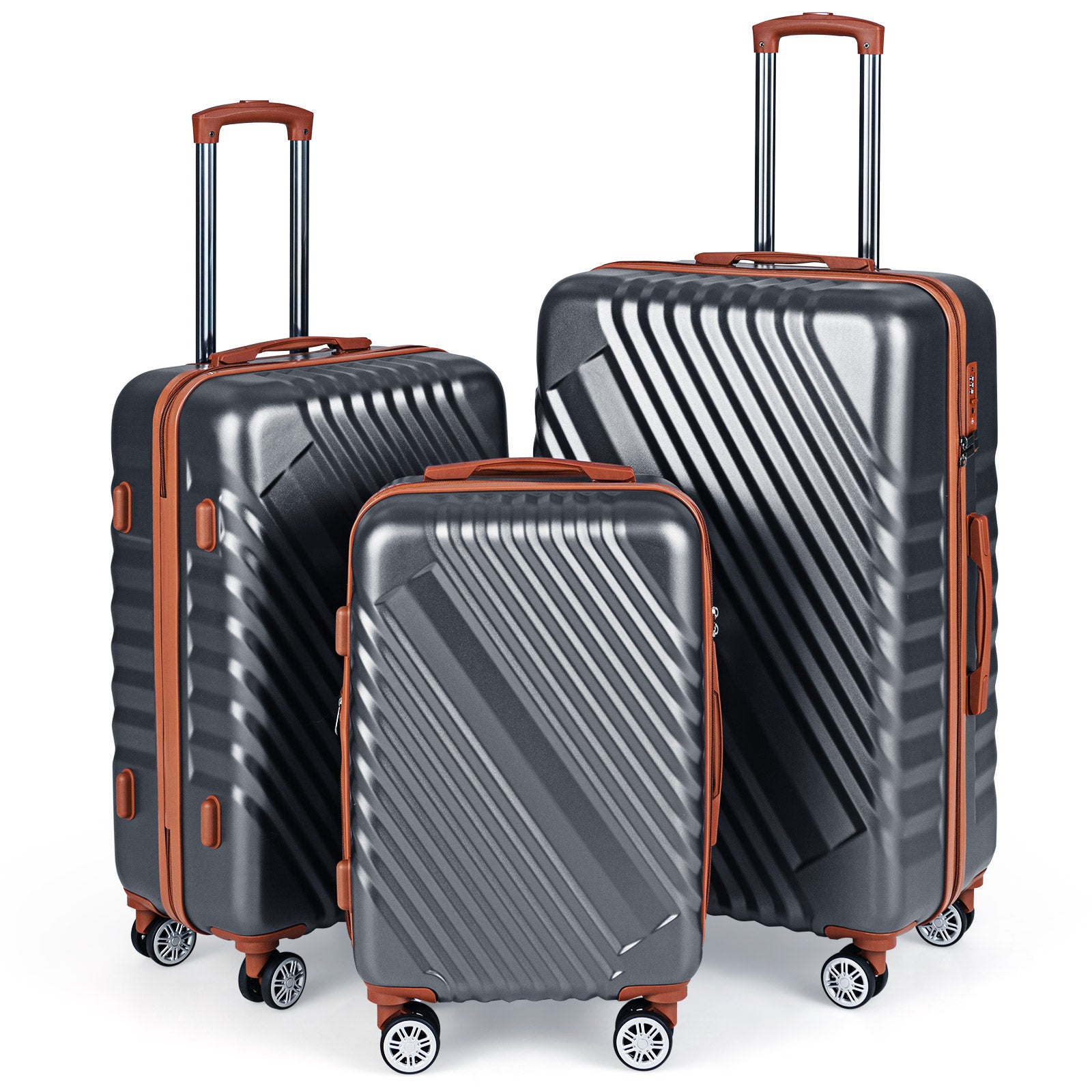 Large/Medium/Small Carry on Suitcase Sets with Premium Wheels and TSA Approved Lock-Grey