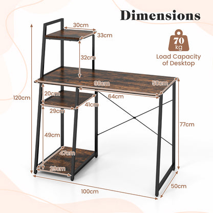 Home Office Desk with Bookshelf and Host Stand-Brown