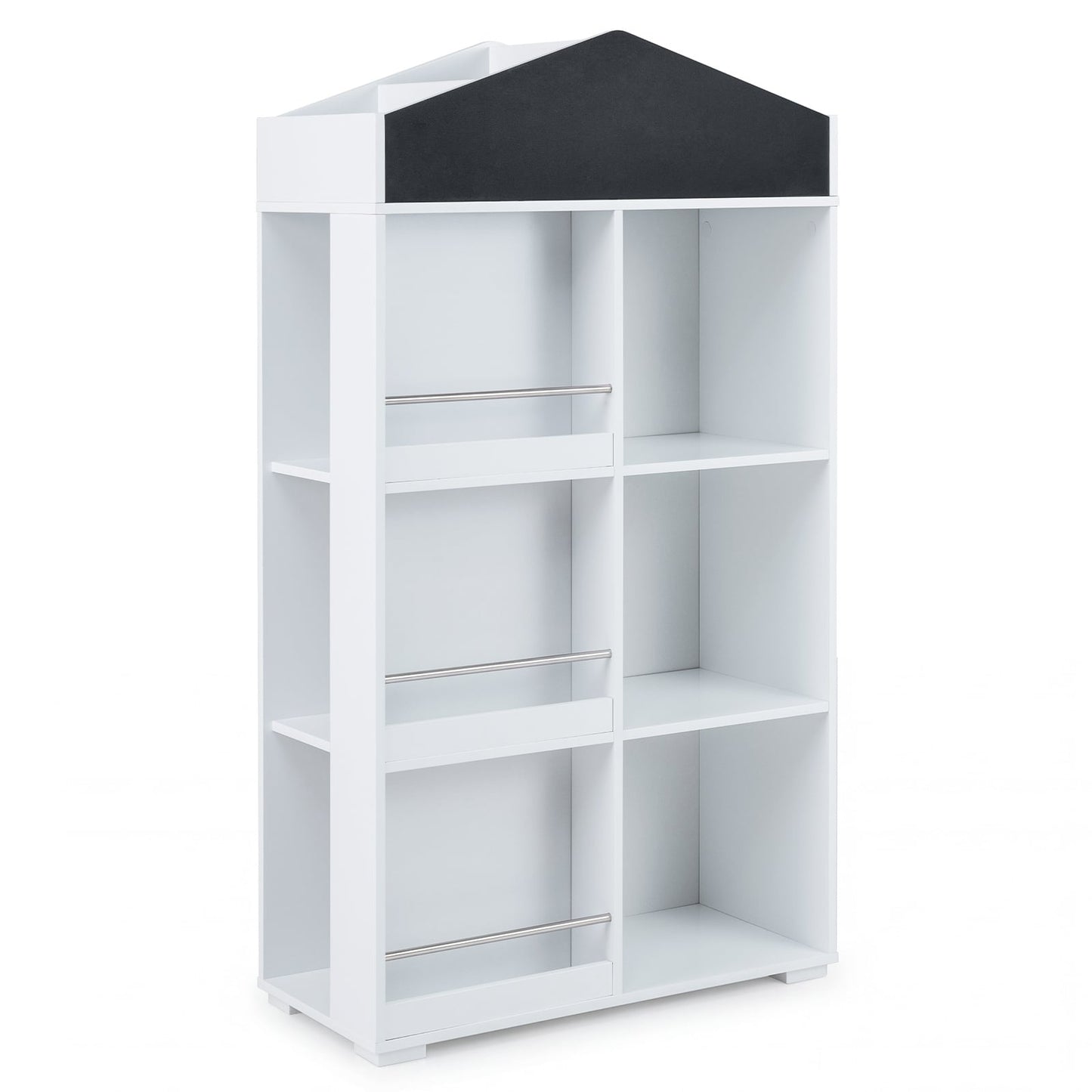 House Shaped Toy Storage Organizer with Compartments and Chalkboard-White