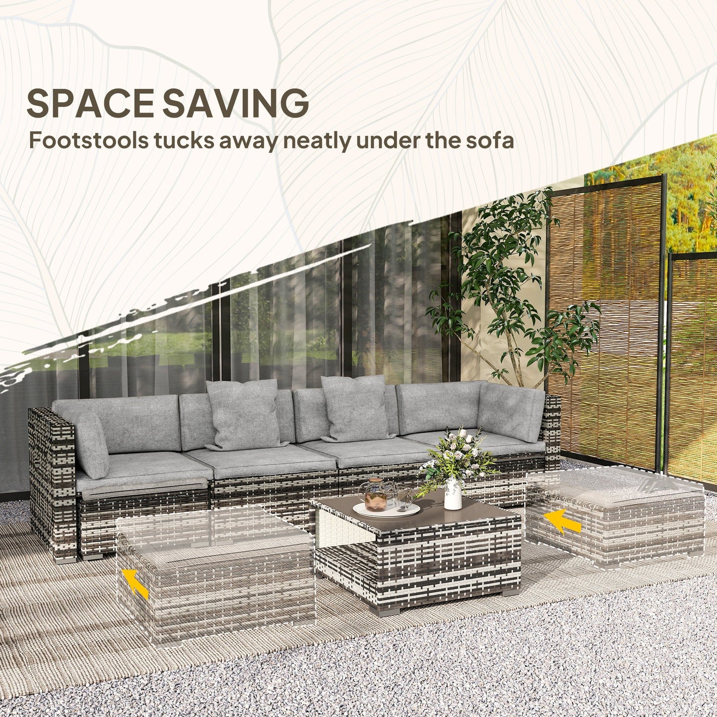 Outsunny Seven-Piece Rattan Patio Furniture Set, with Cushions - Grey