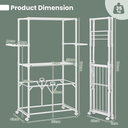 H-shaped Clothes Drying Rack Collapsible with Detachable Middle Shelf-White