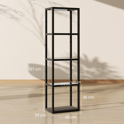 HOMCOM LED Floor Lamp with Glass Shelves, 4 Layers Dimmable Tall Standing Lamp, Modern Column Shelf Floor Light for Living Room, Bedroom, Office, Black