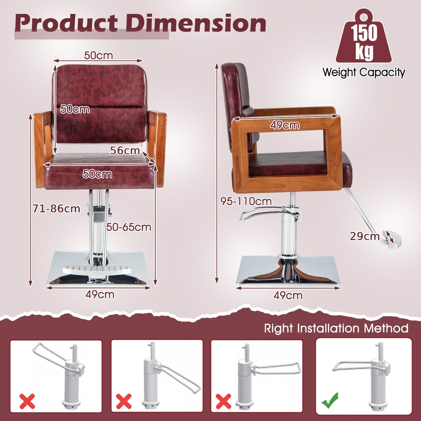 Hydraulic Barber Chair with 360 Degrees Swivel and Height Adjustment-Red