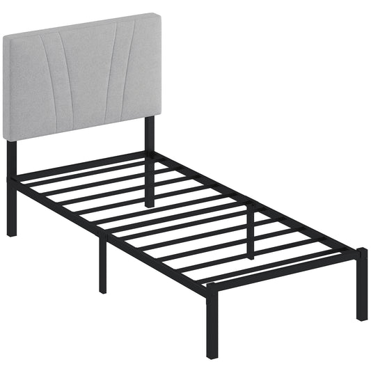 HOMCOM 3FT Single Bed Frame with Upholstered Headboard and Underbed Storage, Black and Light Grey
