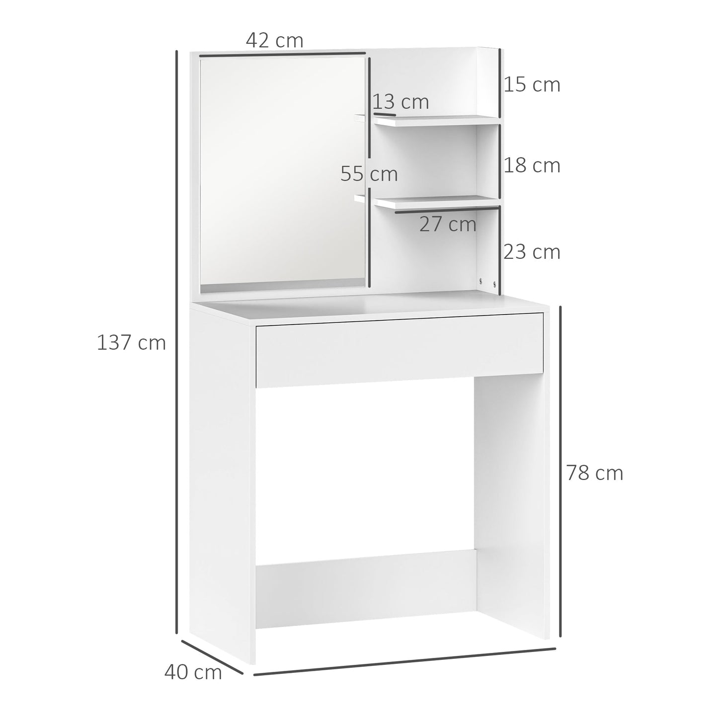 HOMCOM Dressing Table with Mirror and Storage - White