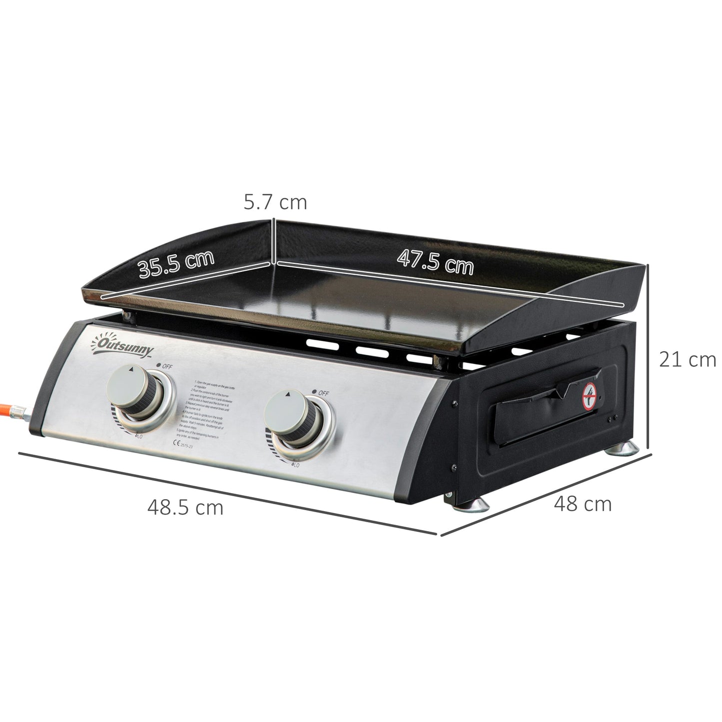 Outsunny Gas Plancha Barbecue Grill with 2 Stainless Steel Burner, 6kW, Portable Tabletop Gas BBQ with Non-Stick Griddle for Camping Picnic Garden Party Festival