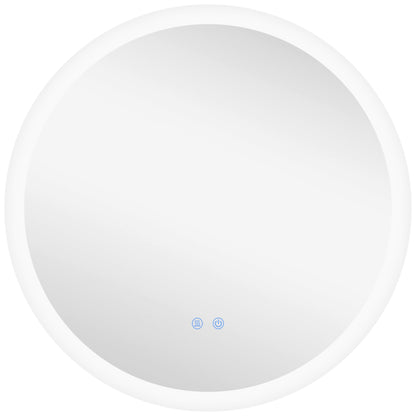 kleankin Round Bathroom Mirror with LED Lights, Wall-Mounted Dimmable Makeup Mirror with 3 Temperature Colours, Defogging Film, Memory Function, Hardwired, 70 x 70Â cm