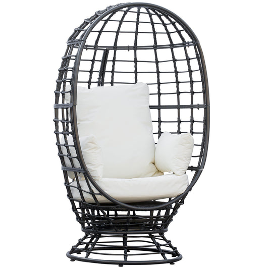 Outsunny 360 Swivel Egg Chair, Garden Rattan Swivel Chair with Thickened Cushion and Pillow, 150 KG Capacity for Indoor Outdoor, Balcony, Patio, Black