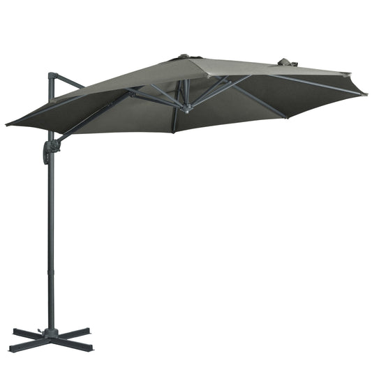 Outsunny 3 x 3(m) Cantilever Parasol with Cross Base, Garden Umbrella with 360 Rotation, Crank Handle and Tilt for Outdoor, Patio, Grey