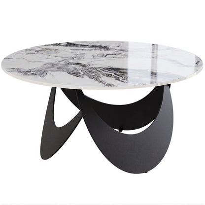 HOMCOM Coffee Table Sintered Stone Top Adjustable Foot Pads Modern Centre Table for Living Room White and Black