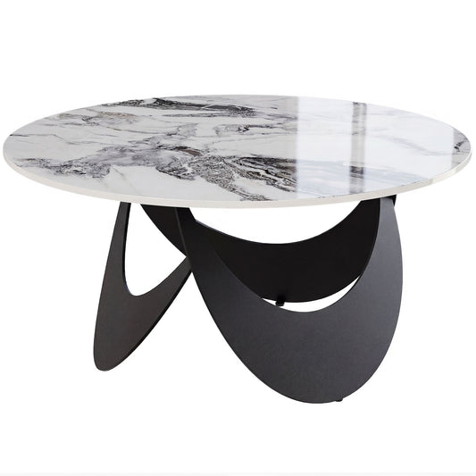 HOMCOM Coffee Table Sintered Stone Top Adjustable Foot Pads Modern Centre Table for Living Room White and Black