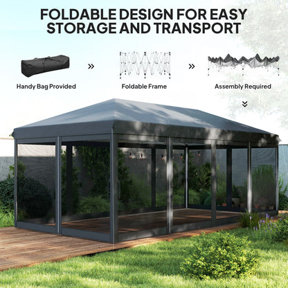 Outsunny 3 x 6m Pop Up Gazebo, Outdoor Canopy Shelter, Marquee Party Wedding Tent with 6 Mesh Walls and Carry Bag, Black