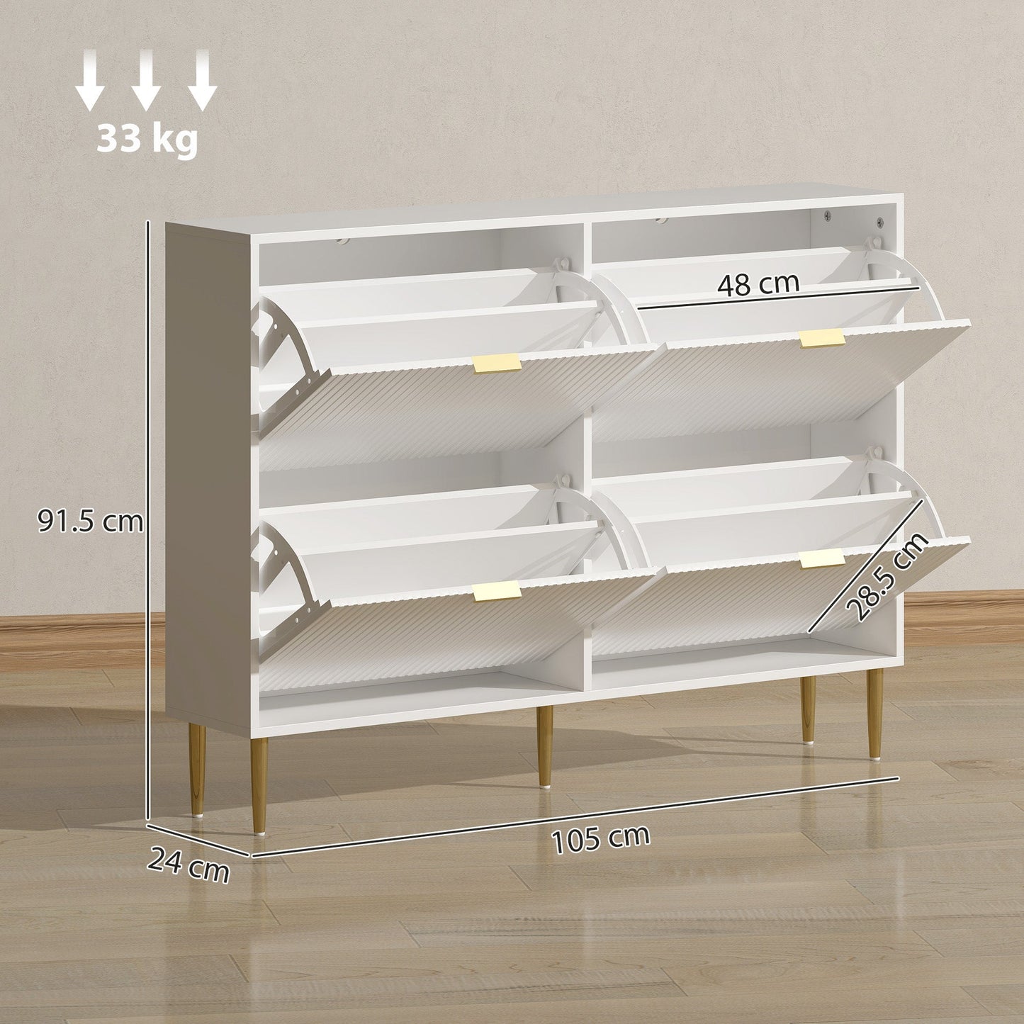 HOMCOM Elegant Four-Drawer Shoe Cabinet - White