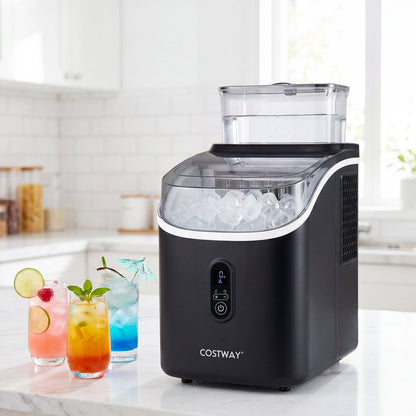 Ice Cube Maker Countertop w/ External Tank & Self-Cleaning 13 Thickness Levels-Black