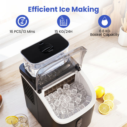 Ice Cube Maker Countertop w/ External Tank & Self-Cleaning 13 Thickness Levels-Black