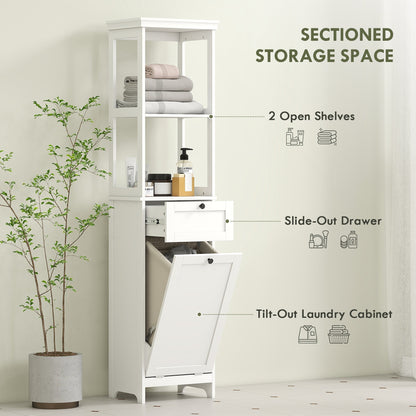 HOMCOM Tall Bathroom Cabinet, with Laundry Basket - White