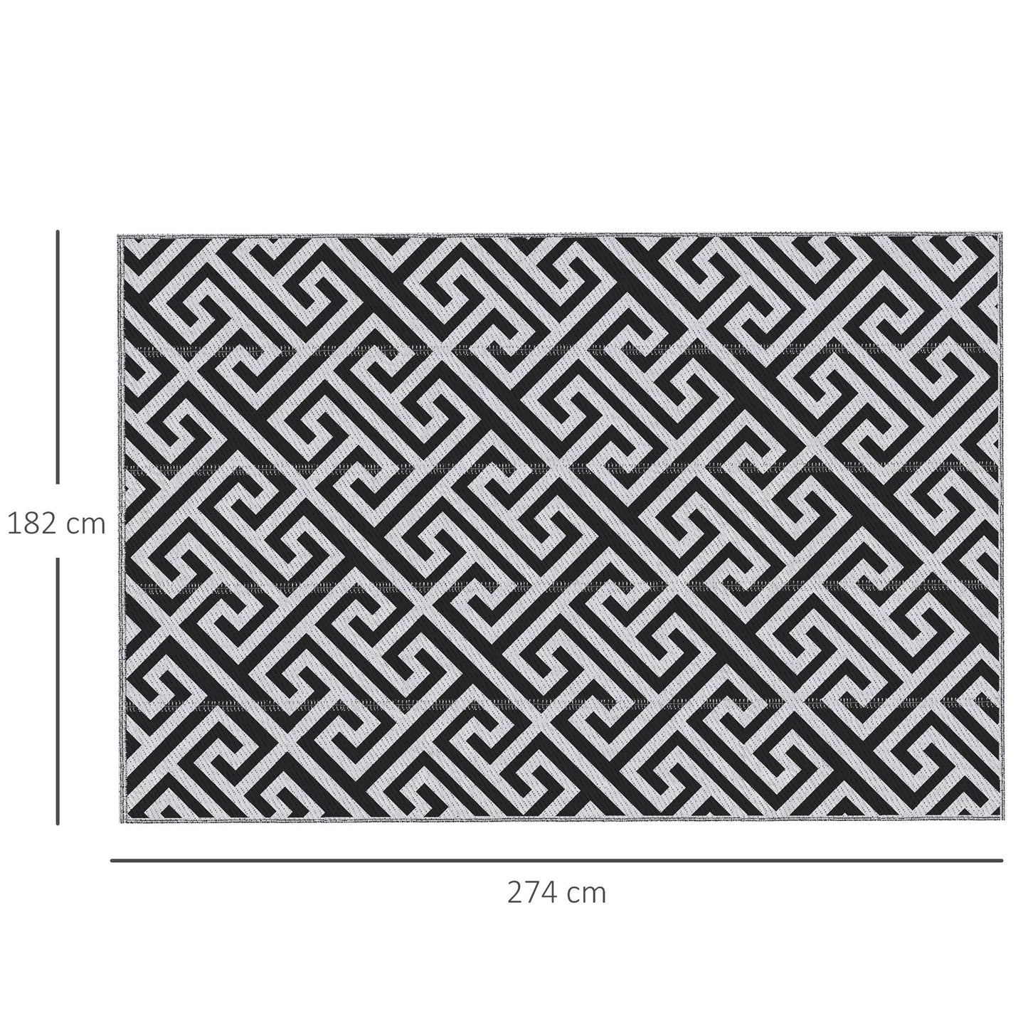 Outsunny 182 x 274 cm(6x9ft) Outdoor Rug Reversible Mat Plastic Straw Rug Portable RV Camping Mat for Garden Deck Picnic Indoor, Black & White