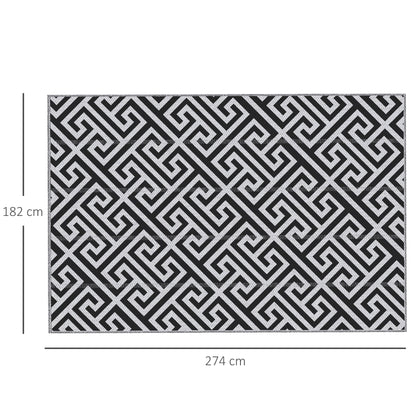 Outsunny 182 x 274 cm(6x9ft) Outdoor Rug Reversible Mat Plastic Straw Rug Portable RV Camping Mat for Garden Deck Picnic Indoor, Black & White