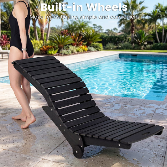 In-Pool Lounge Chair Ergonomic S-Curve HDPE Pool Chaise Lounger with Wheels-Black