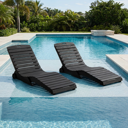 In-Pool Lounge Chair Ergonomic S-Curve HDPE Pool Chaise Lounger with Wheels-Black
