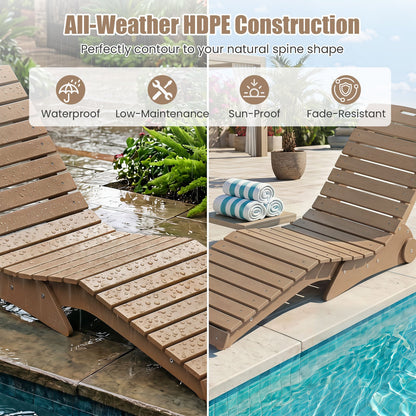In-Pool Lounge Chair Ergonomic S-Curve HDPE Pool Chaise Lounger with Wheels-Brown