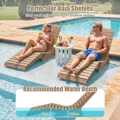 In-Pool Lounge Chair Ergonomic S-Curve HDPE Pool Chaise Lounger with Wheels-Brown