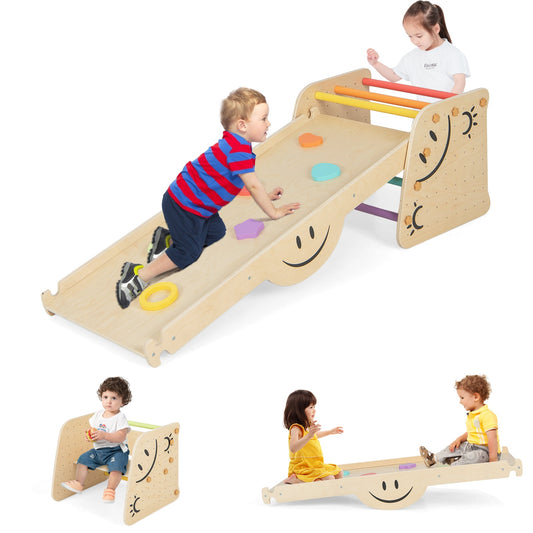 Indoor Climbing Toys for Kids Wooden Climber Set with Step Stool-Colourful