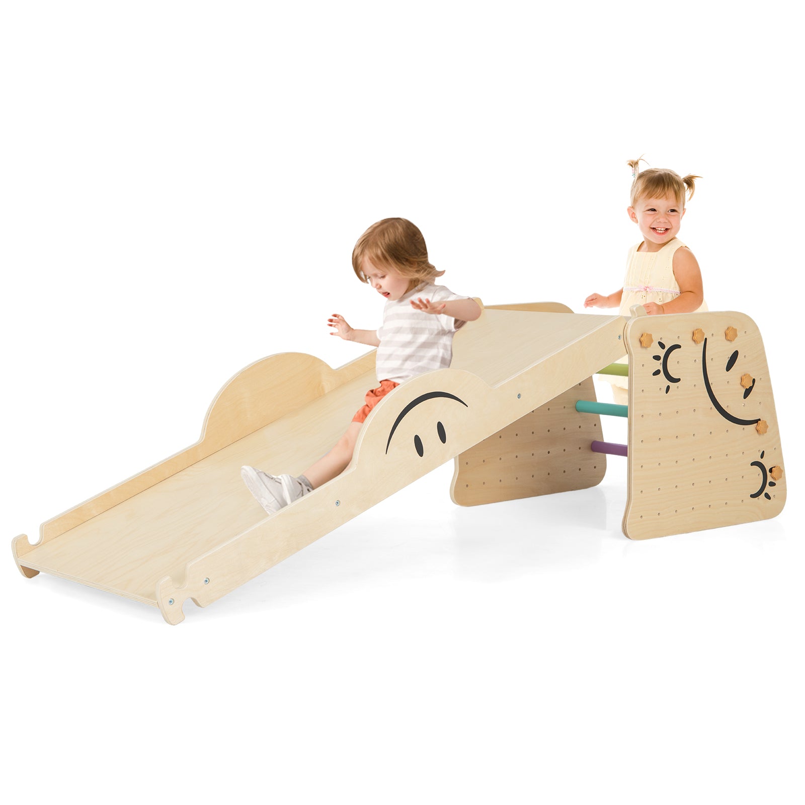 Indoor Climbing Toys for Kids Wooden Climber Set with Step Stool-Colourful